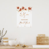 Burnt Orange Terracotta Floral Brautparty Zeichen Poster (Küche)