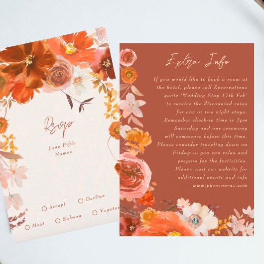 Burnt Orange Terracotta Floral Extra Info Begleitkarte