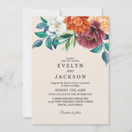 Burnt orange terracotta floral Hochzeit im Herbst Einladung