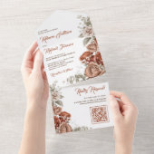 Burnt Orange Terracotta Floral QR Code Wedding All In One Einladung (Abreißen)