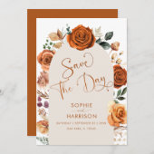 ?Burnt Orange Terracotta Floral Rust Save the Date Einladung (Vorne/Hinten)