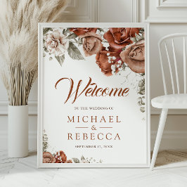 Burnt Orange Terracotta Floral Wedding Willkommen Poster
