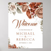 Burnt Orange Terracotta Floral Wedding Willkommen Poster (Vorne)