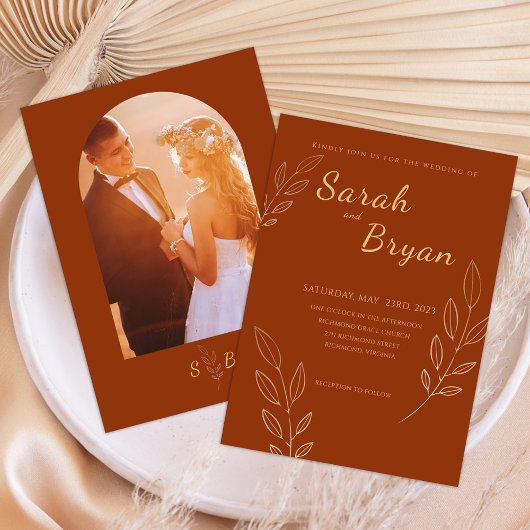 Burnt Orange Terracotta Foto Monogram Wedding Einladung