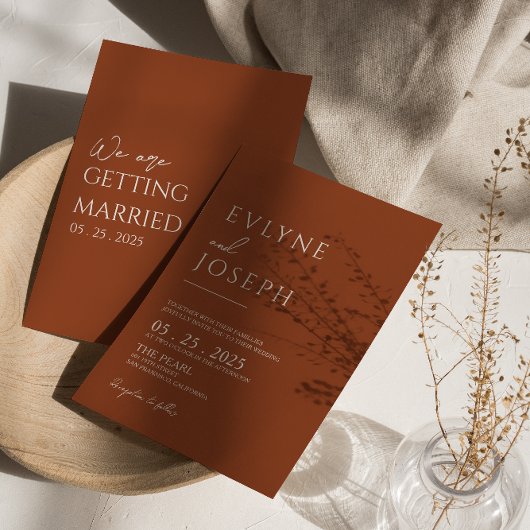Burnt Orange Terracotta Minimalistisch Boho Weddin Einladung