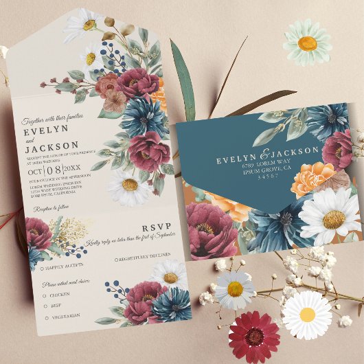 Burnt orange terracotta Moderne Rustikale Boho All In One Einladung