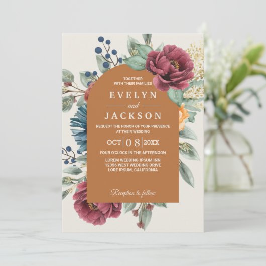 Burnt orange terracotta Moderne Rustikale Boho Einladung (Stehend Vorderseite)