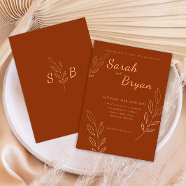 Burnt Orange Terracotta Monogram Boho Wedding Einladung