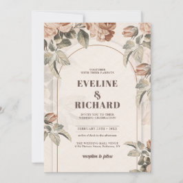 Burnt orange Terracotta und grüne Laubbogen Einladung