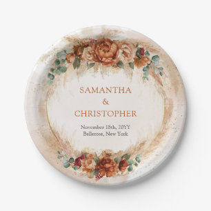 Burnt orange Terracotta und grüne Laubbogen Pappteller