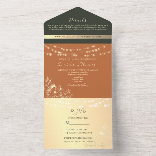 Burnt Orange Terracotta Wedding All In One Einladung (Innen Boden)