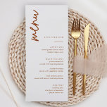 Burnt Orange Terracotta Wedding Menu Cards Menükarte<br><div class="desc">Burnt Orange Terracotta Wedding Menu Cards Minimalistische Speisekarten für Hochzeiten | Moderne Speisekarte,  Abendmenü für Hochzeiten,  rustikales Buffet zum Hochzeitsessen und Getränkekarte,  einfache kalligraphische rustikale Hochzeitsmenüs,  rustikales Hochzeitsmenü,  Menü für Hochzeitstische</div>