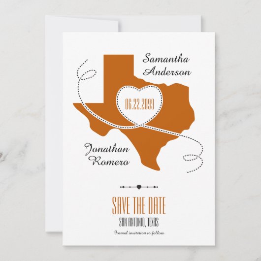Burnt Orange Texas Curling Ribbon Save the Date (Vorderseite)