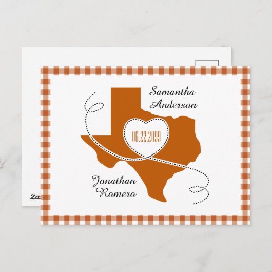 Burnt Orange Texas Curling Ribbon Save the Date Postkarte (Vorne/Hinten)