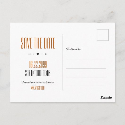 Burnt Orange Texas Curling Ribbon Save the Date Postkarte (Rückseite)