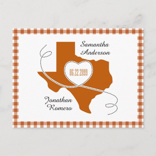 Burnt Orange Texas Curling Ribbon Save the Date Postkarte (Vorderseite)