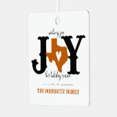 Burnt Orange Texas JOY Foto Holiday Ornament Aus Metall (Vorderseite links)