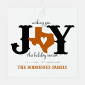 Burnt Orange Texas JOY Foto Holiday Ornament Aus Metall (Vorderseite)