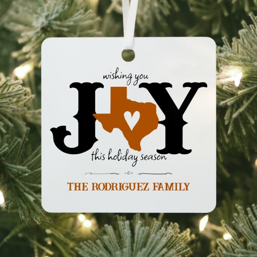 Burnt Orange Texas JOY Foto Holiday Ornament Aus Metall (InSitu)