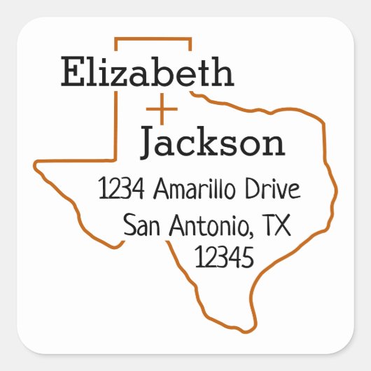 Burnt Orange Texas Kontur Couple Address Label Quadratischer Aufkleber (Vorderseite)