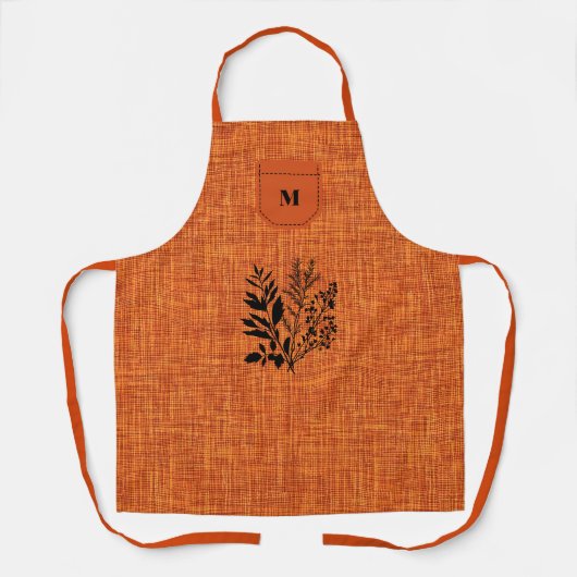 Burnt Orange Texturierte Stoffe mit Schwarzer Kräu Schürze (Vorderseite)