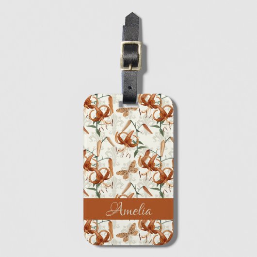 Burnt Orange Tiger Lily Pattern Gepäckanhänger (Vorderseite Vertikal)
