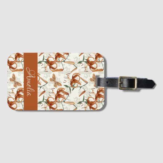 Burnt Orange Tiger Lily Pattern Gepäckanhänger (Vorderseite (Horizontal))