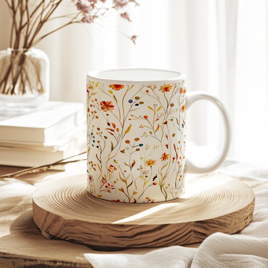 Burnt Orange Tiny Summer Wildblumen Muster Kaffeetasse