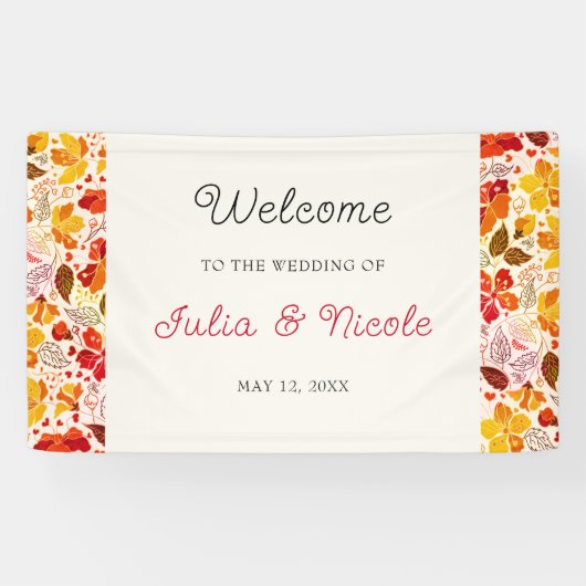 Burnt Orange Tropical Hibiskus Florals Wedding Banner (Horizontal)