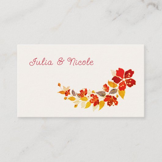 Burnt Orange Tropical Hibiskus Florals Wedding Platzkarte (Vorderseite)