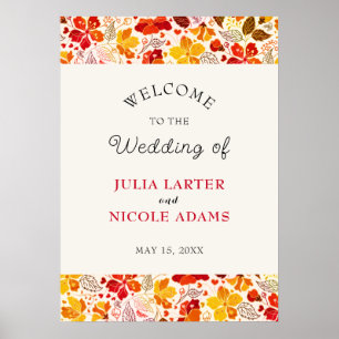 Burnt Orange Tropical Hibiskus Florals Wedding Poster