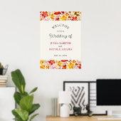 Burnt Orange Tropical Hibiskus Florals Wedding Poster (Heimbüro)