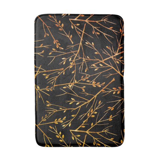 Burnt Orange Twigs auf Black Badematte (Vorderseite Vertikal)