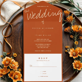 Burnt Orange Typografy Minimalistisch Wedding All In One Einladung