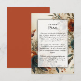 Burnt Orange und Blue Fall Blume Hochzeit Begleitkarte
