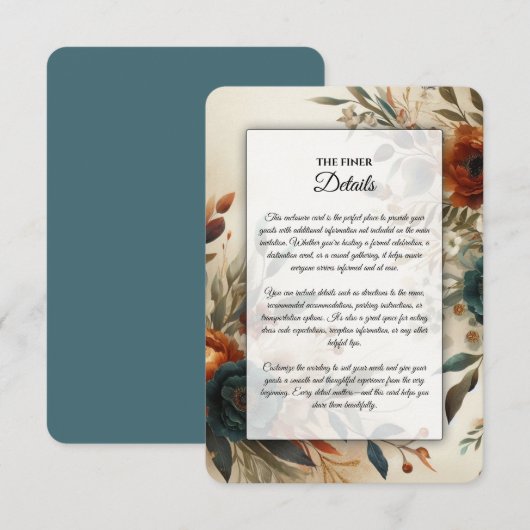 Burnt Orange und Blue Fall Blume Hochzeit Begleitkarte (Vorne/Hinten)