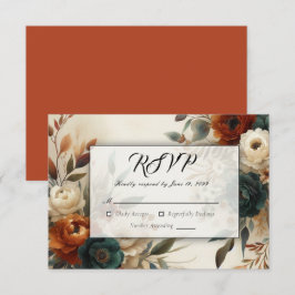 Burnt Orange und Blue Fall Blume Hochzeit RSVP Karte