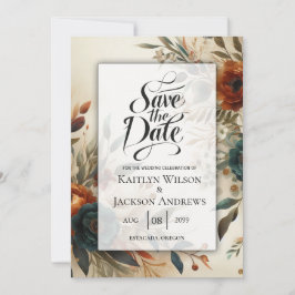 Burnt Orange und Blue Fall Blume Hochzeit Save The Date