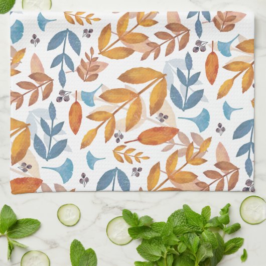 Burnt Orange und Blue Herbstlaubs Geschirrtuch (Gefaltet)