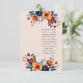 Burnt Orange und Blue Wedding Lesezeichen Dankeskarte (Stehend Vorderseite)