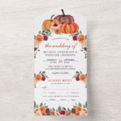 Burnt Orange und Burgundy Floral Pumpkin Wedding All In One Einladung (Innen Boden)