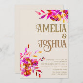 Burnt Orange und Pink Blume Hochzeit Einladung (Vorne/Hinten)