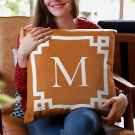 Burnt Orange und White Monogram, griechische Schlü Kissen