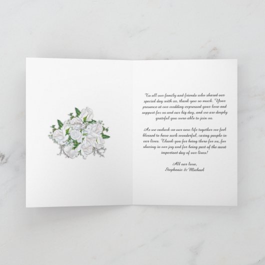 Burnt Orange und White Rose Bouquet Wedding Dankeskarte (Innenseite)