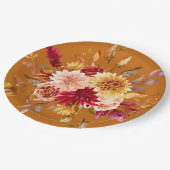 Burnt Orange und Yellow Dahlia Blume Hochzeit Pappteller (Schrägansicht)
