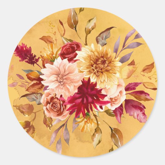 Burnt Orange und Yellow Dahlia Blume Hochzeit Runder Aufkleber (Vorderseite)