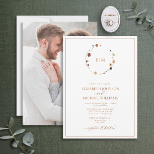Burnt Orange Wappen Monogram Foto Hochzeit Einladung