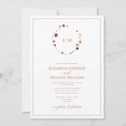 Burnt Orange Wappen Monogram Foto Hochzeit Einladung (Vorderseite)