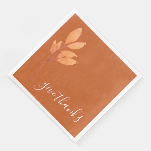 Burnt Orange Watercolor Dankeschön Erntedank Serviette (Ecke)
