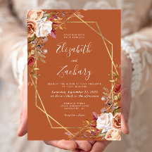Burnt Orange Watercolor Fall Floral Gold Hochzeit